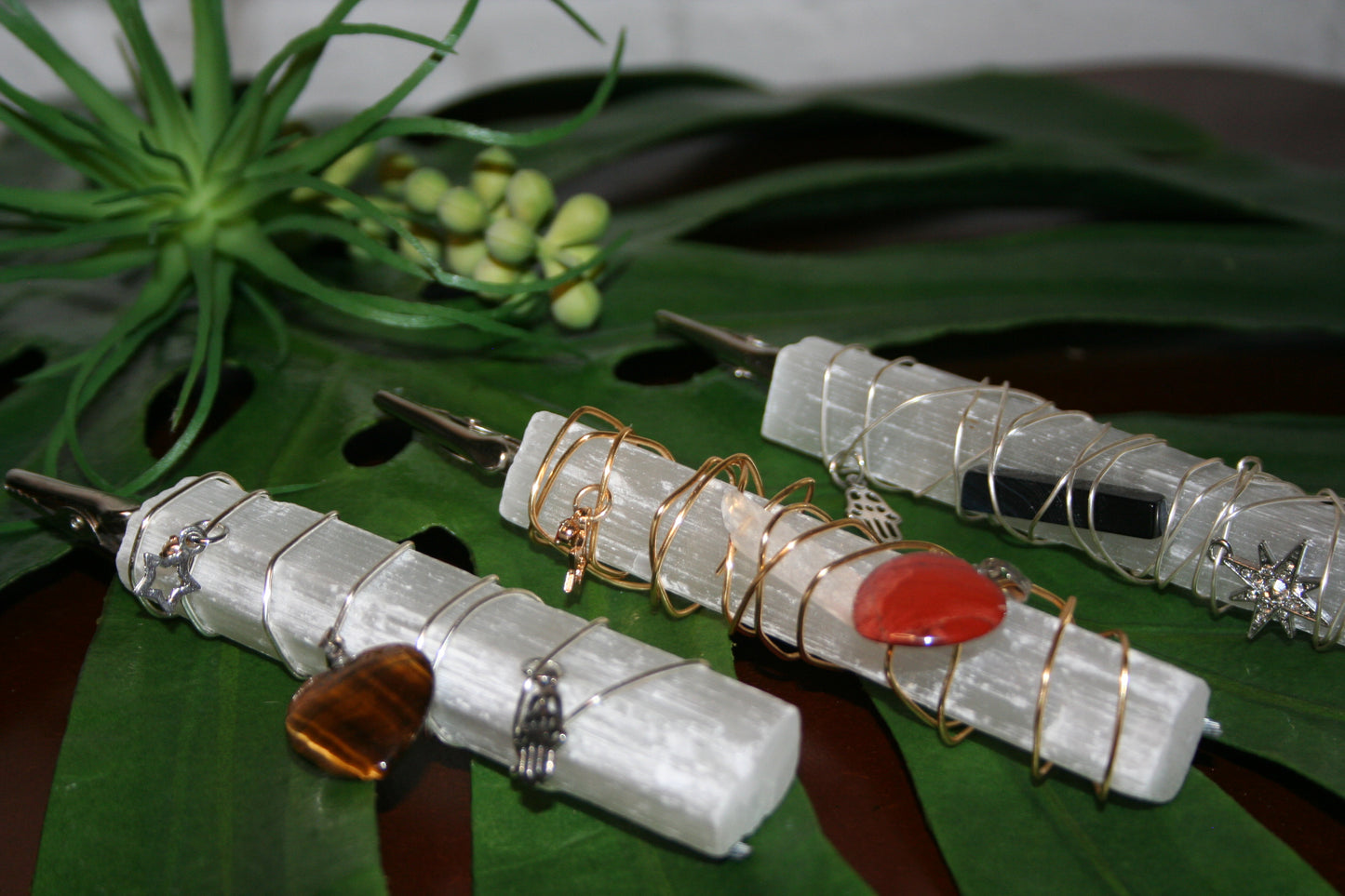 Selenite Rod and Wire Crystal Roach Clips