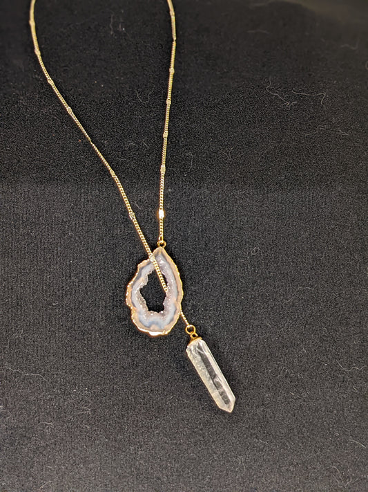 Agate and Crystal Quartz Toggle Necklace