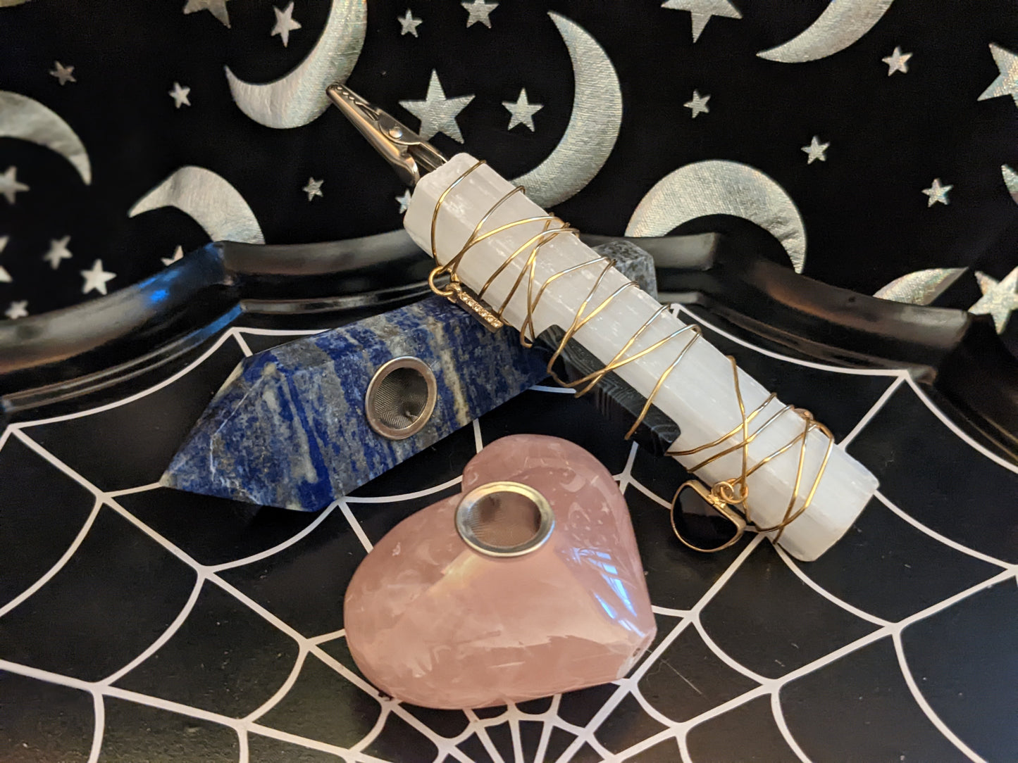 Selenite Rod and Wire Crystal Roach Clips