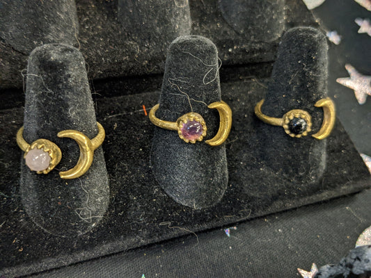 Crystal and Moon Gold Ring